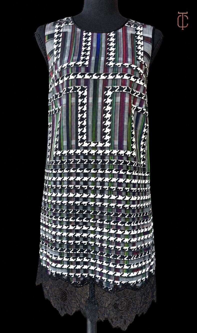 Women Clover Canyon Shift Dress Houndstooth Lace Hem Size XS USA Made